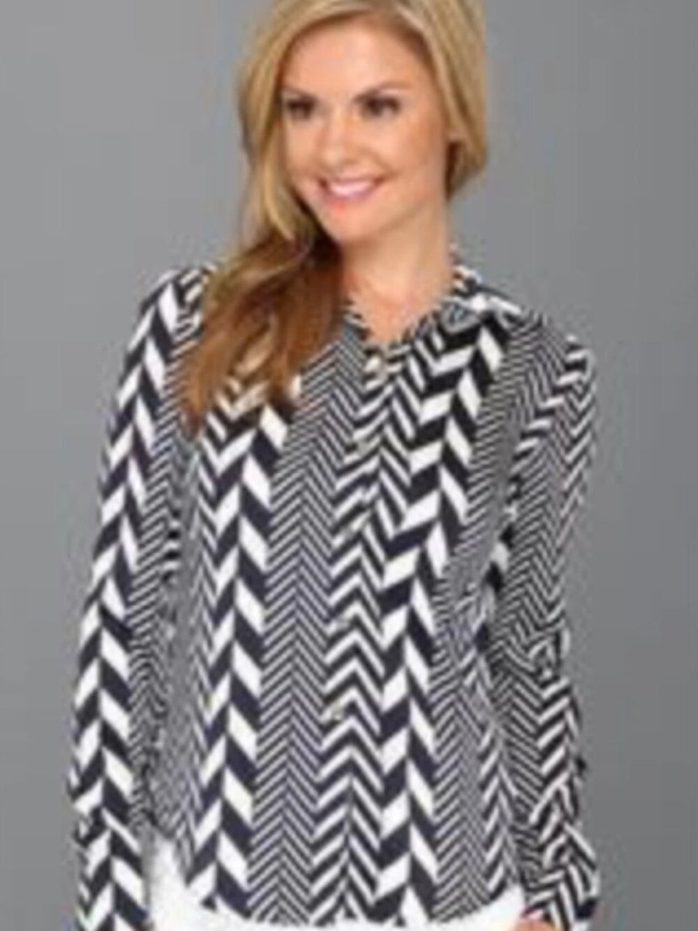 MICHAEL Michael Kors Chevron Button Down Blouse Navy White Women's - Size M
